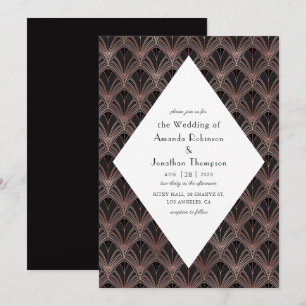 Convite Casamento Art Déco em Rosa Dourado e Preto