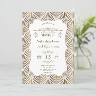 Convite Casamento Art Deco Ouro Branco Gatsby Branco Anos 