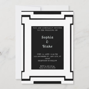 Convite Casamento Art Déco Preto e Branco Ousado
