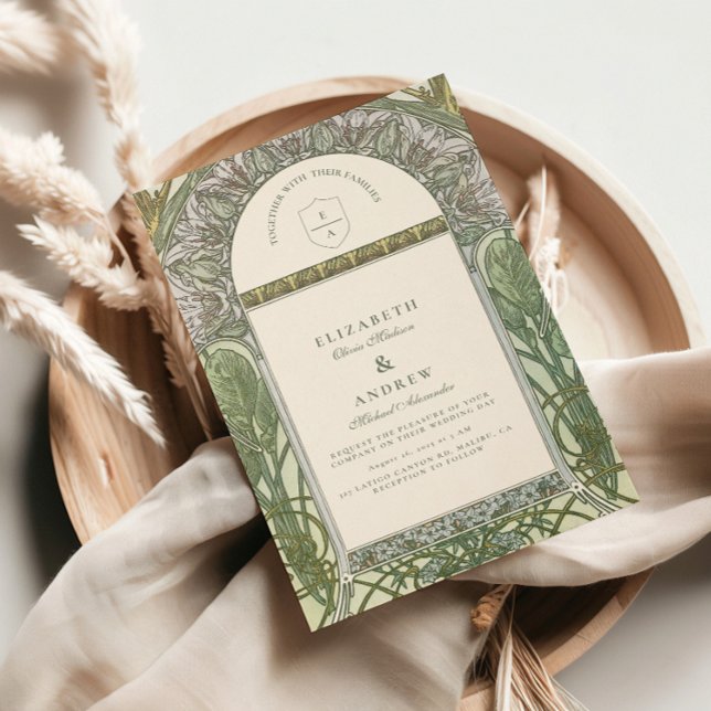 Convite Casamento Art Nouveau azeitona (Criador carregado)