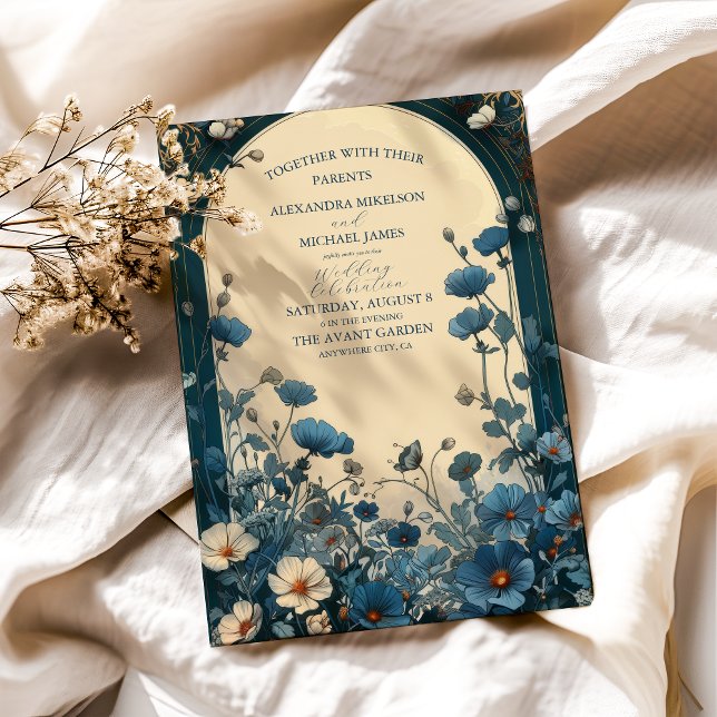 Convite Casamento Art Nouveau Azul Marinho (Criador carregado)
