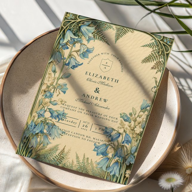 Convite Casamento Art Nouveau Bluebell (Criador carregado)