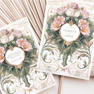 Convite Casamento Art Nouveau com Borboleta Floral Persona