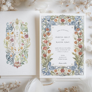Convite Casamento Art Nouveau com Tulipas em Aquarela