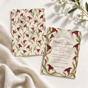 Convite Casamento Art Nouveau de Lírio Calla Borgonha Vint