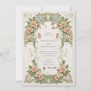 Convite Casamento Art Nouveau Elegante de Hortênsias