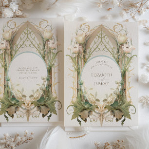Convite Casamento Art Nouveau Floral Creme Marfim Vintage