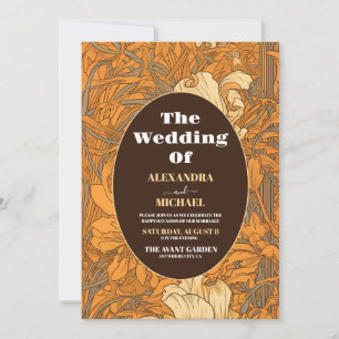 Convite Casamento Art Nouveau Floral Laranja Queimada