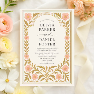 Convite Casamento Art Nouveau Floral Vitoriano