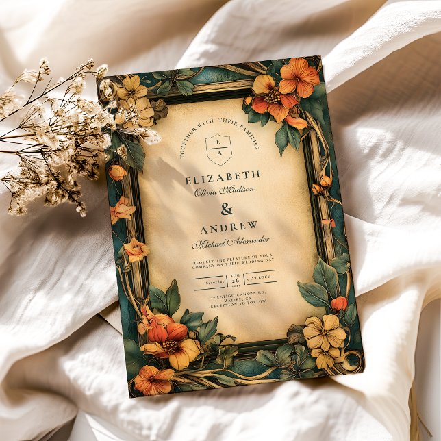 Convite Casamento Art Nouveau Laranja Queimado (Criador carregado)