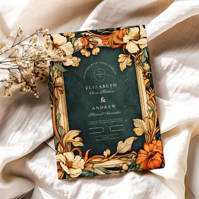 Convite Casamento Art Nouveau Outono Dourado (Criador carregado)