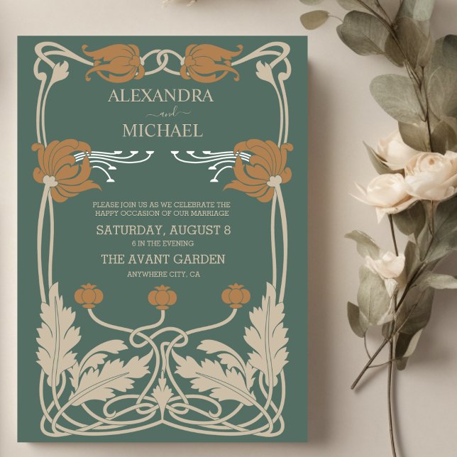 Convite Casamento Art Nouveau Verde (Criador carregado)