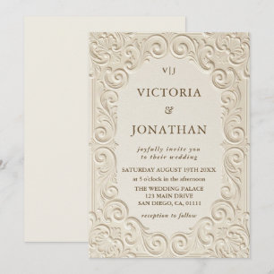 Convite Casamento Art Nouveau Vintage em Marfim