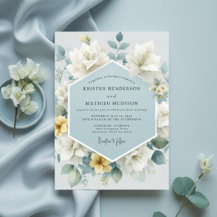 Convite Casamento Arte Floral Azul Claro