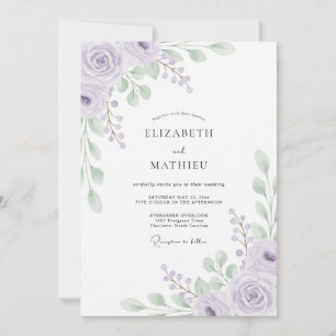 Convite Casamento Artesanal com Folhas de Violeta Pálido