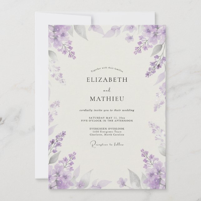 Convite Casamento Artesanal Violeta Wisteria (Frente)