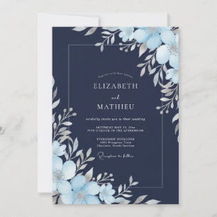 Convite Casamento Ártico Azul Marinho