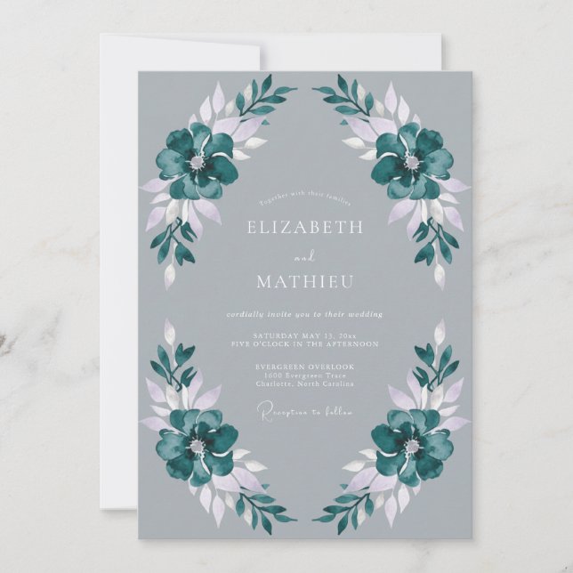 Convite Casamento Ártico Teal de Inverno (Frente)