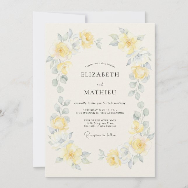 Convite Casamento Artístico Amarelo Primula da Primavera (Frente)