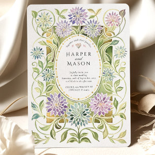 Convite Casamento Artístico Art Nouveau Dahlia Vidro Color