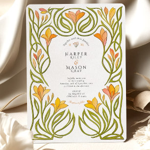 Convite Casamento Artístico Art Nouveau Laranja Lírio