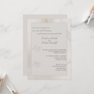 Convite Casamento Artístico Bege Formal Ambos os Pais
