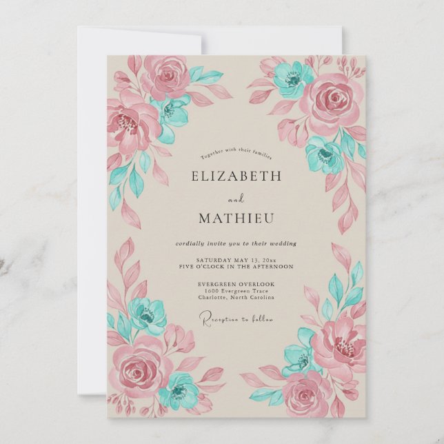 Convite Casamento Artístico Boho Turquesa (Frente)