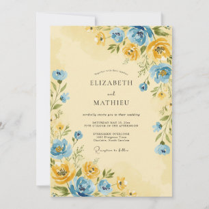 Convite Casamento Artístico Botânico Amarelo de Primavera