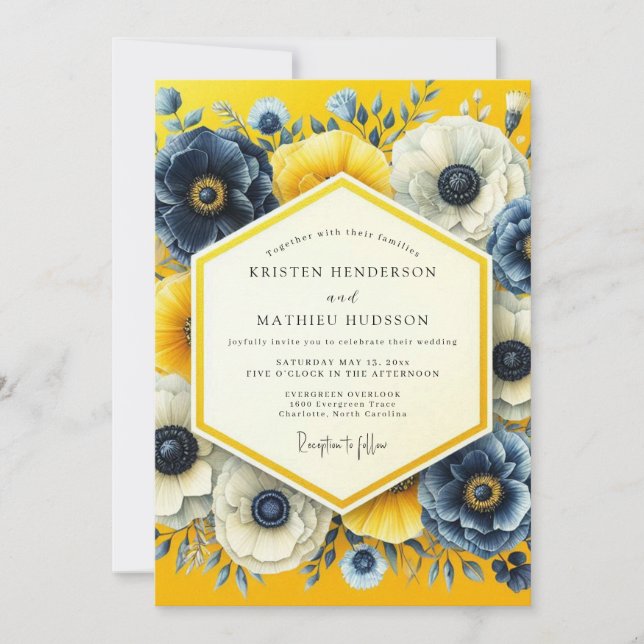Convite Casamento Artístico Canário Índigo (Frente)