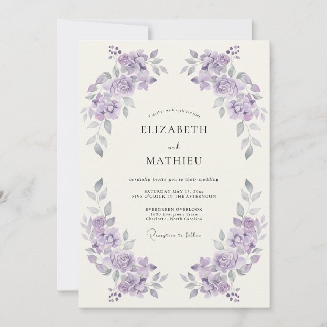 Convite Casamento Artístico com Flor de Lavanda (Frente)