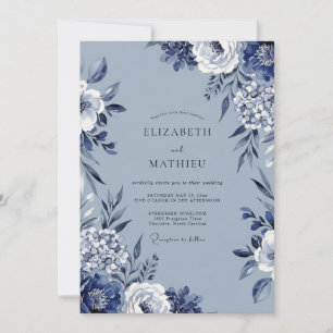 Convite Casamento Artístico com Flores Azuis
