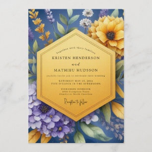 Convite Casamento Artístico com Flores Silvestres Índigo
