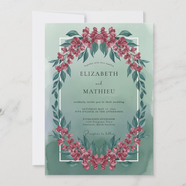 Convite Casamento Artístico de Flor de Hortelã Verde (Frente)