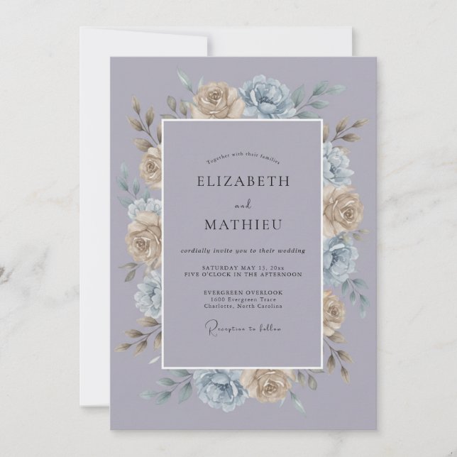 Convite Casamento Artístico de Inverno com Lavanda Suave (Frente)