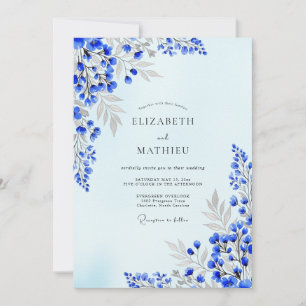 Convite Casamento Artístico de Primavera Azul Índigo