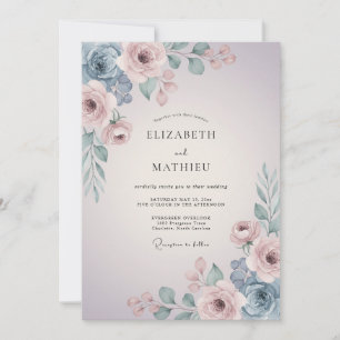 Convite Casamento Artístico de Primavera com Bege Rosado