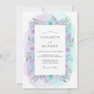 Convite Casamento Artístico de Primavera com Lavanda e Hor