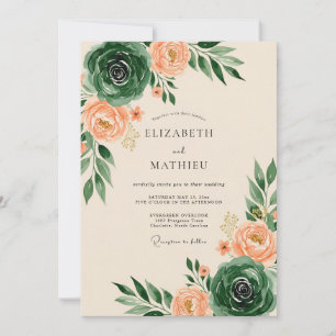 Convite Casamento Artístico de Primavera em Verde Esmerald