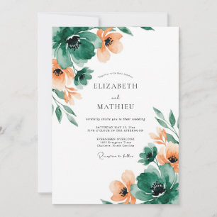 Convite Casamento Artístico de Primavera Verde Esmeralda