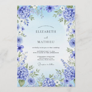 Convite Casamento Artístico Flor de Hortênsia Azul