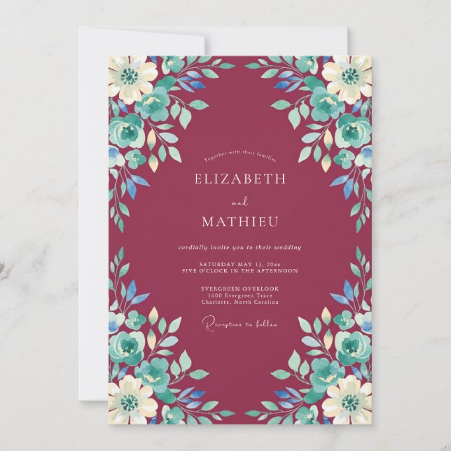 Convite Casamento Artístico Flora Borgonha (Frente)