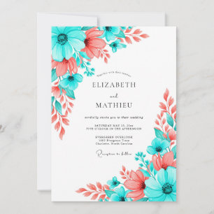 Convite Casamento Artístico Flora Cor-de-Teal