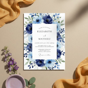 Convite Casamento Artístico Floral Azul-Marinho