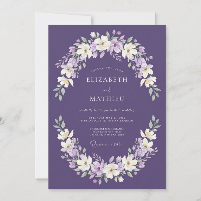 Convite Casamento Artístico Floral de Lavanda (Frente)