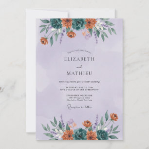 Convite Casamento Artístico Floral em Turquesa