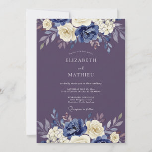 Convite Casamento Artístico Floral Índigo