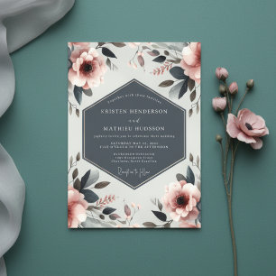 Convite Casamento Artístico Floral Rosa Empoeirado