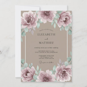 Convite Casamento Artístico Floral Rosa Malva