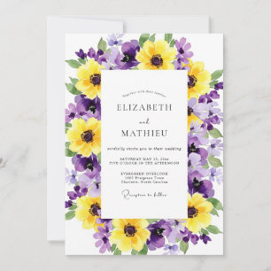 Convite Casamento Artístico Florido Amarelo Roxo