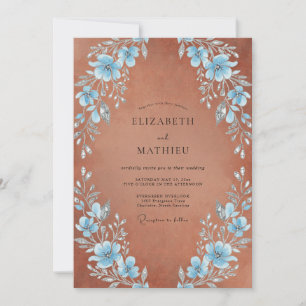 Convite Casamento Artístico Florido Azul Pó